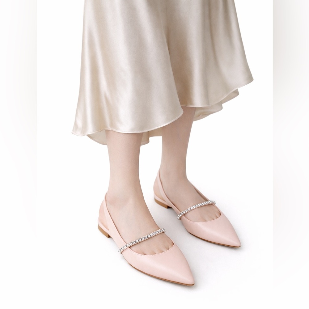 Stuart Weitzman Crystalline Crystal Slingback Pointed-Toe Flats Sz 6B Pink NWOT